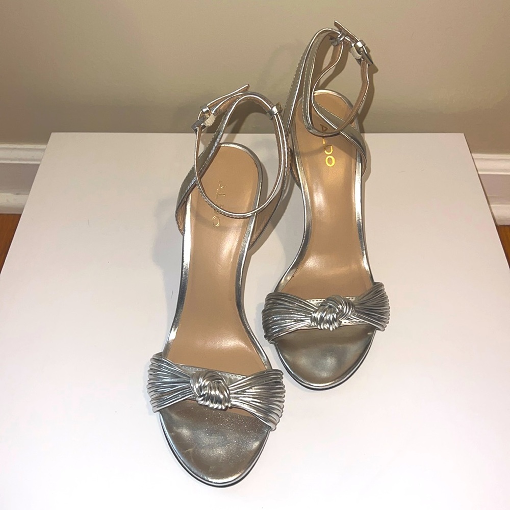 Aldo Silver Knotted Heels – Size 7.5, Worn Once